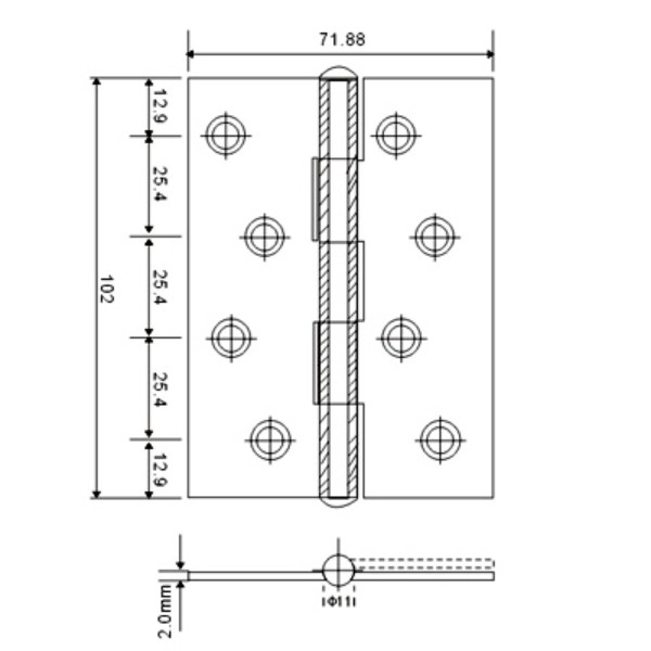 Hinges de aço inoxidável polido