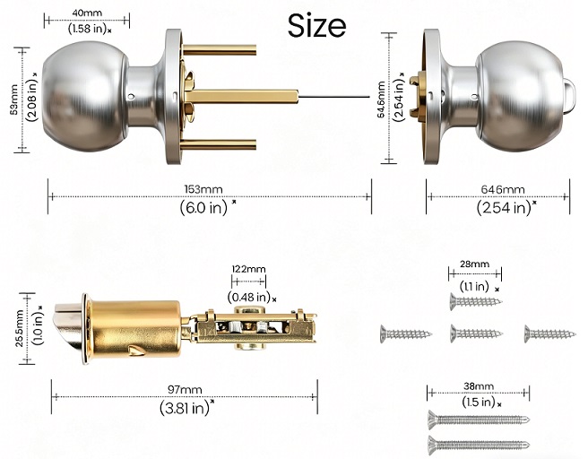 Stainless Steel Round Ball Door Knob with Keys