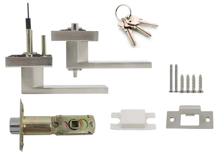 Modern Square Rosette Tubular Entry Door Lever - Satin Nickel