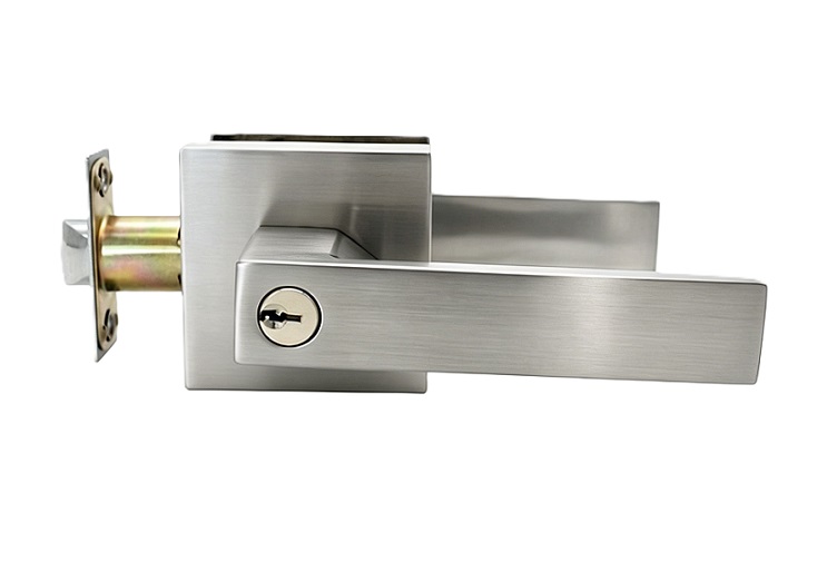 Modern Square Rosette Tubular Entry Door Lever - Satin Nickel