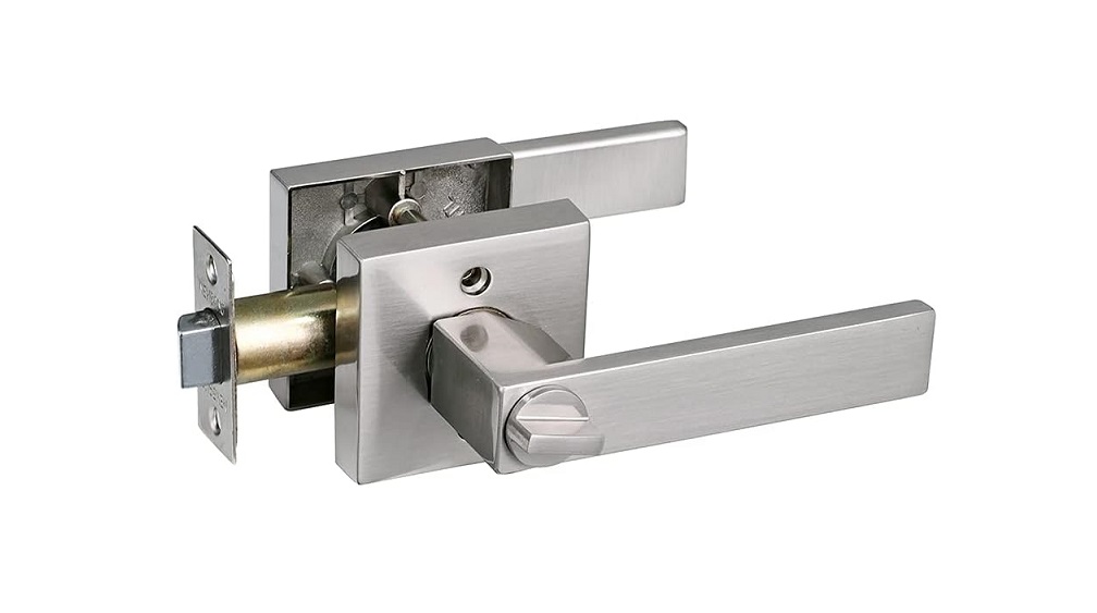 Modern Square Rosette Tubular Privacy Door Lever - Satin Nickel