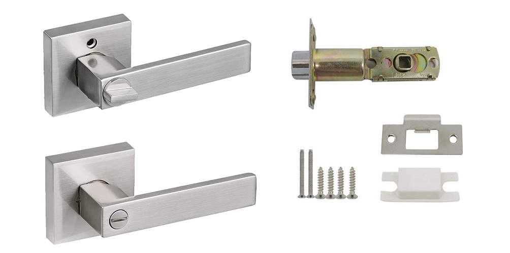 Modern Square Rosette Tubular Privacy Door Lever - Satin Nickel