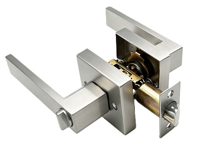 Modern Square Rosette Tubular Entry Door Lever - Satin Nickel