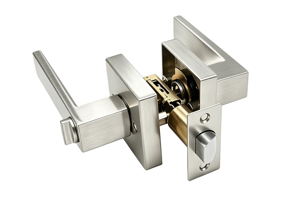 Modern Square Rosette Tubular Privacy Door Lever - Satin Nickel