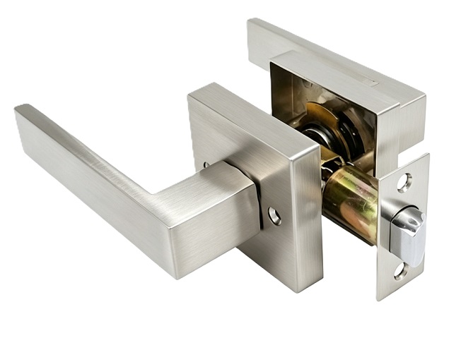 Modern Square Rosette Tubular Passage Door Lever - Satin Nickel