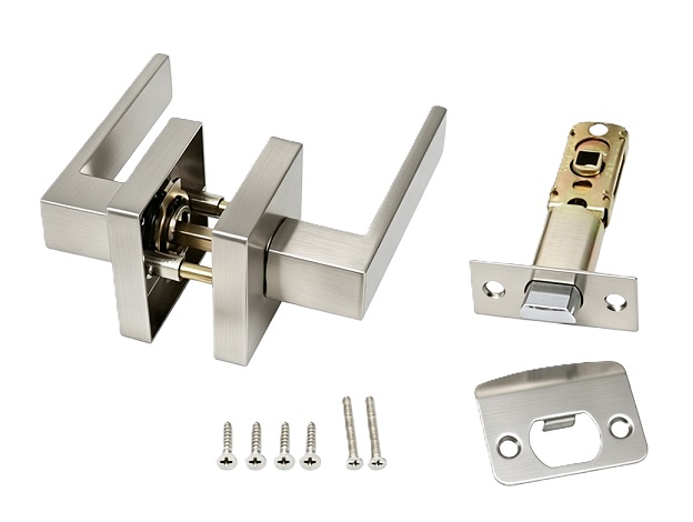 Modern Square Rosette Tubular Passage Door Lever - Satin Nickel