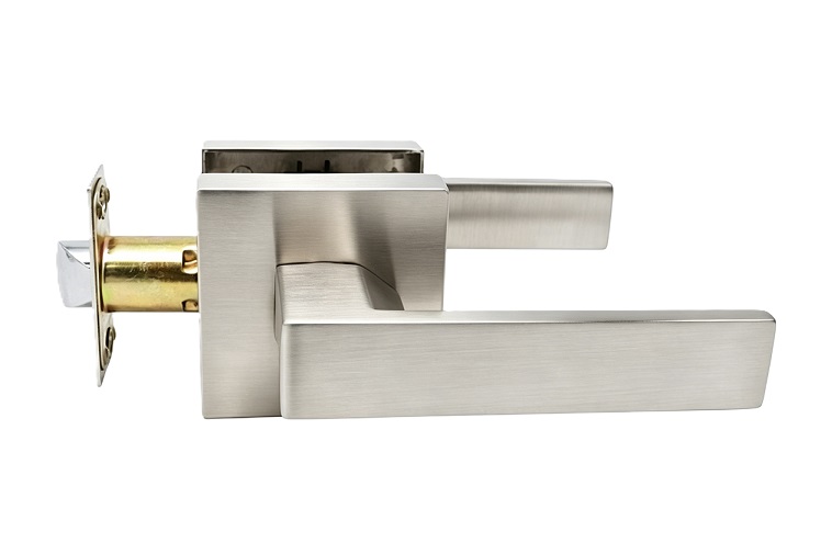 Modern Square Rosette Tubular Passage Door Lever - Satin Nickel
