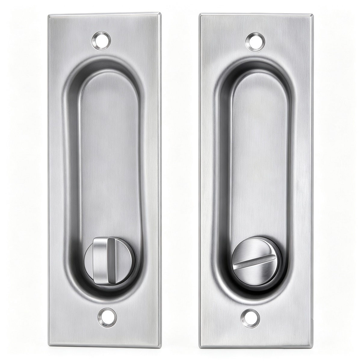 Rectangular Recessed Flush Pull Pair With Turn‑Thumb Privacy Lock 127×45mm