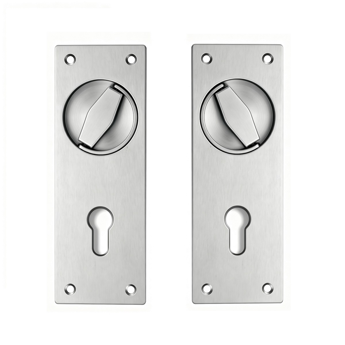 Rectangular Recessed Flush Pull Pair With Euro Keyhole & Turn‑Thumb Knob 180×62mm