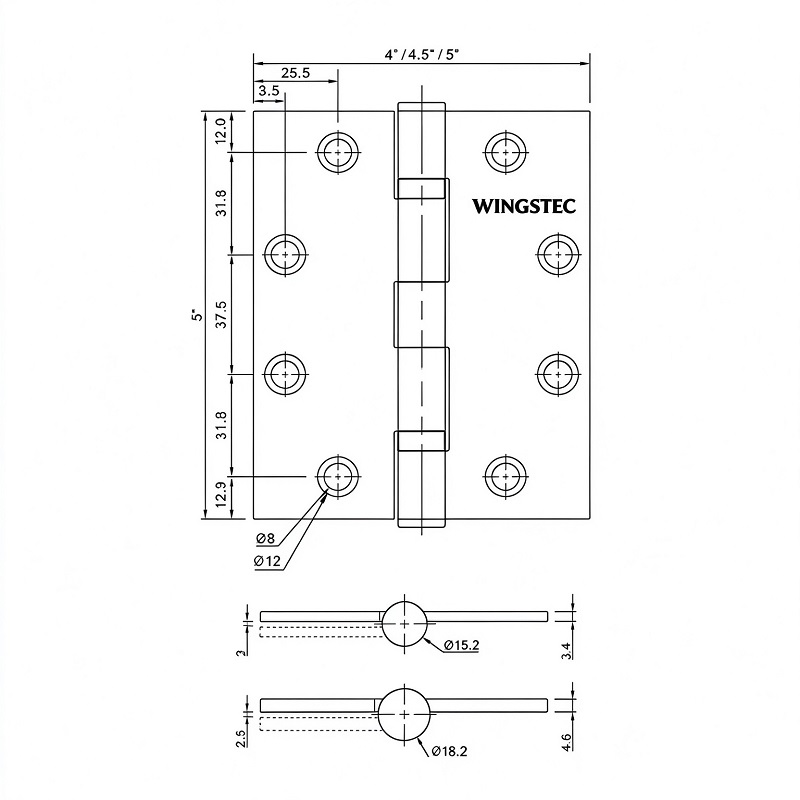 N2011 2 Inch Narrow Butt Hinge Plain Bearing Mortised Cabinet Butt Hinge