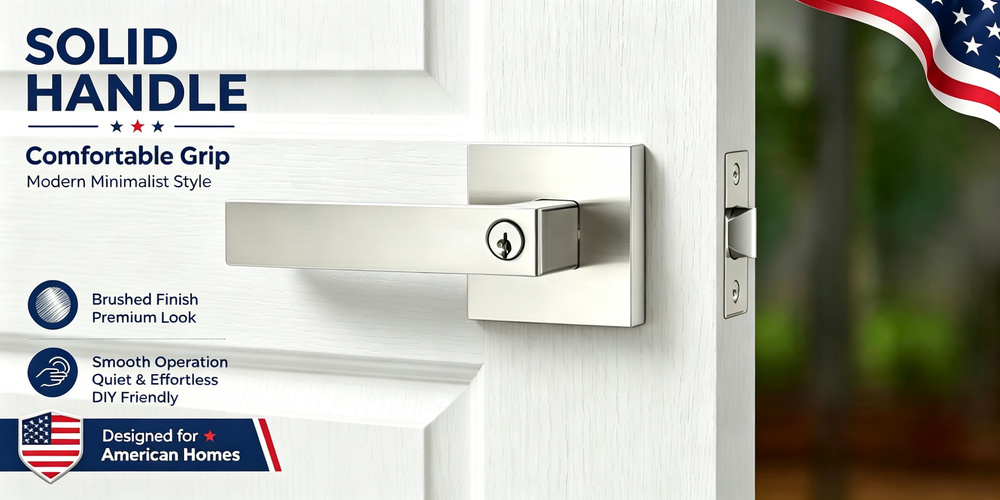 Modern Satin Nickel Square Keyed Entry Door Lever