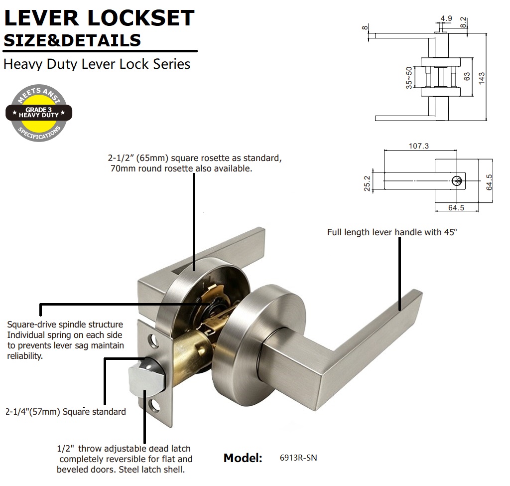Passage Door Lever Lockset Size and Details