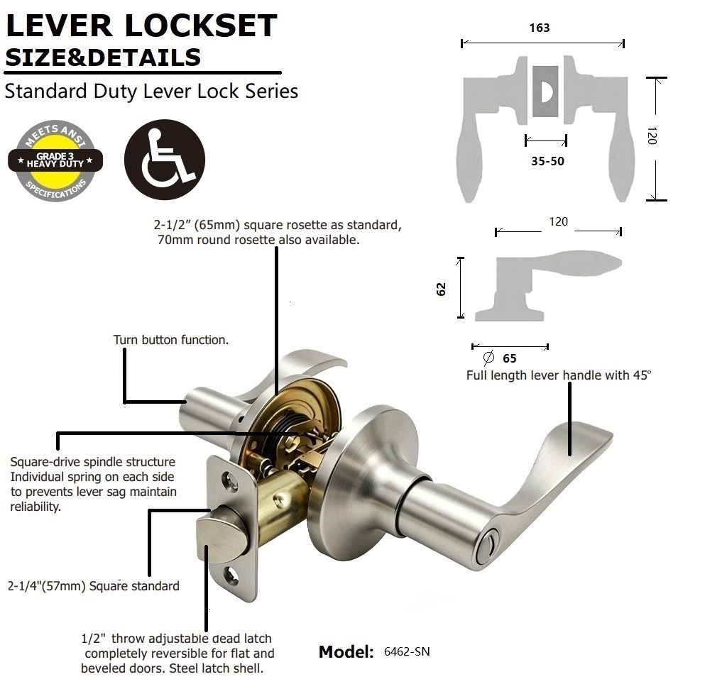 Tubular Privacy Lever Lock size and details