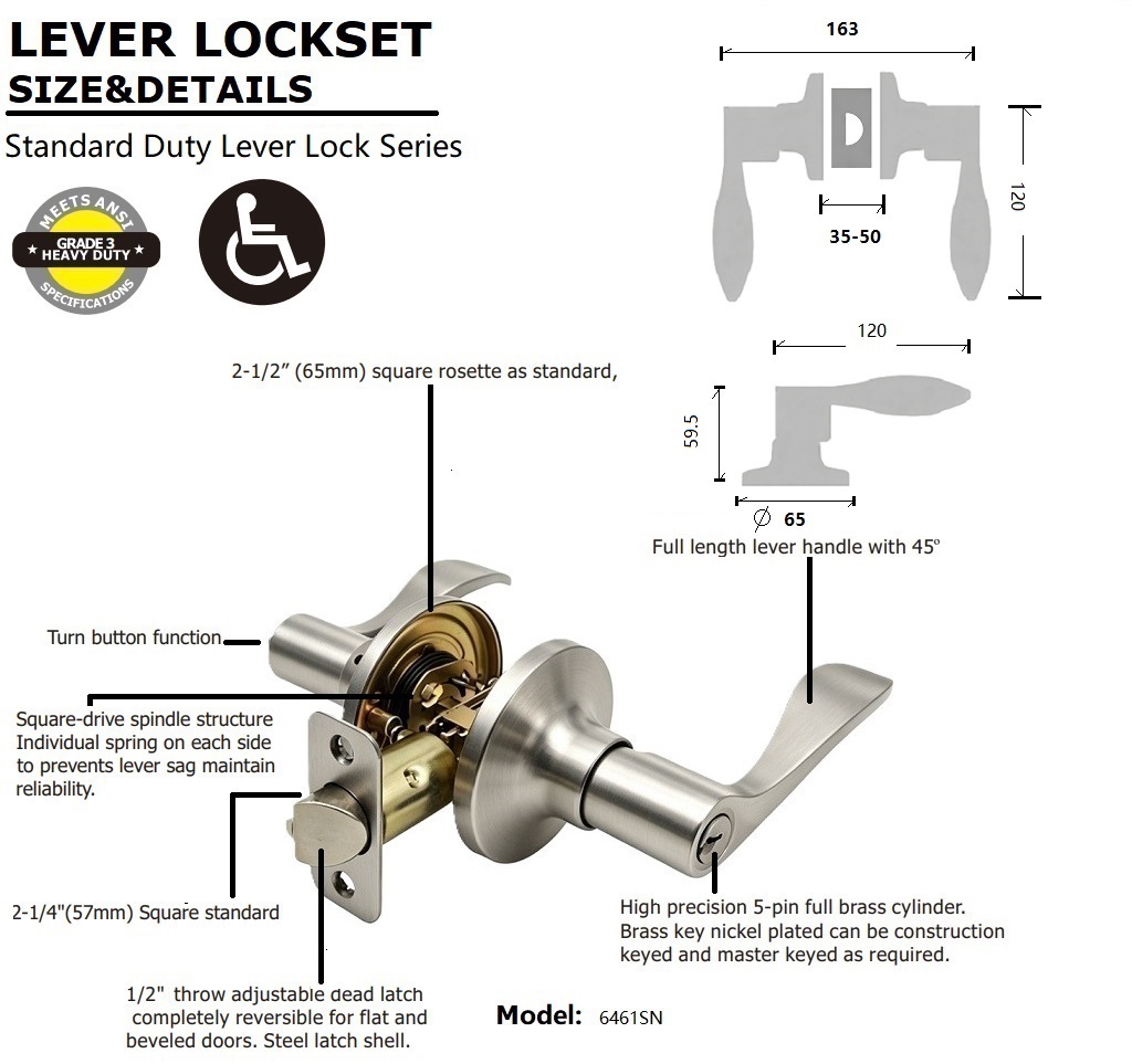 Tubular Entrance Lever Lock size and details Tubular Entrance Lever Lock size and details