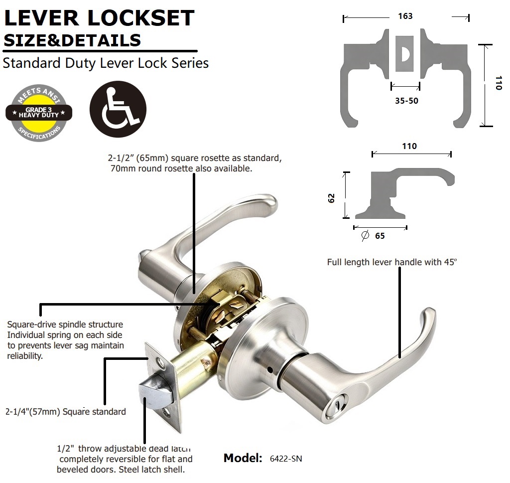 Tubular Privacy Lever Lock size and details Tubular Privacy Lever Lock size and details