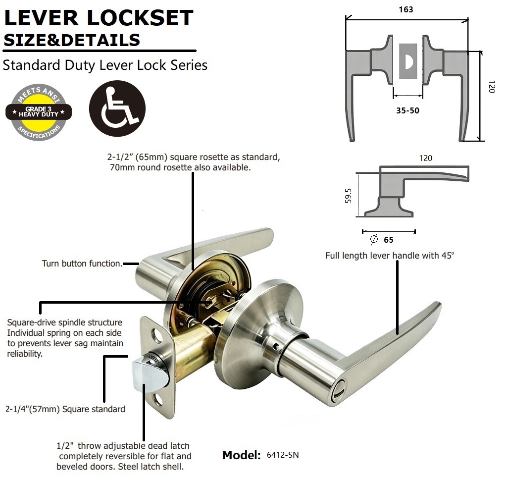 Tubular Privacy Lever Lock size and details Tubular Privacy Lever Lock size and details