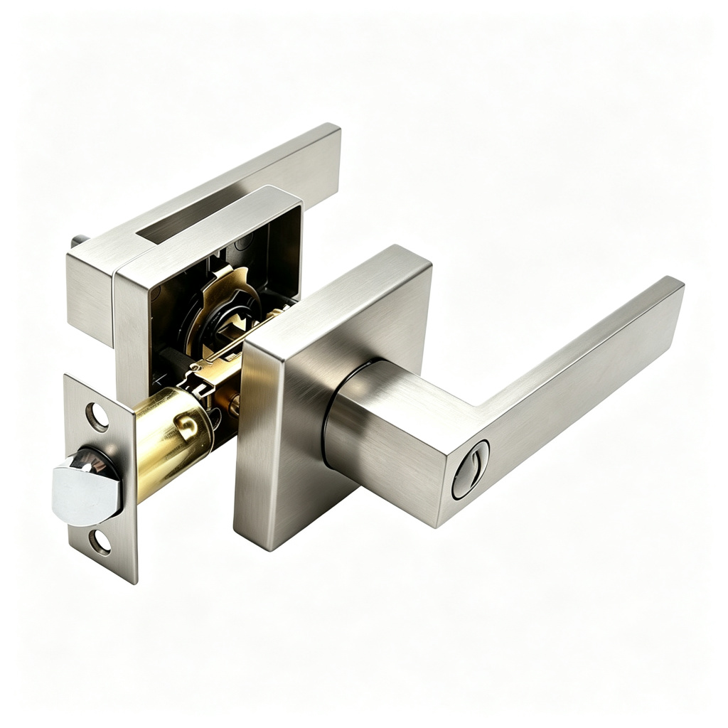 Modern Square Satin Nickel Privacy Door Lever Lockset - WingsTec Modern Square Satin Nickel Privacy Door Lever Lockset - WingsTec