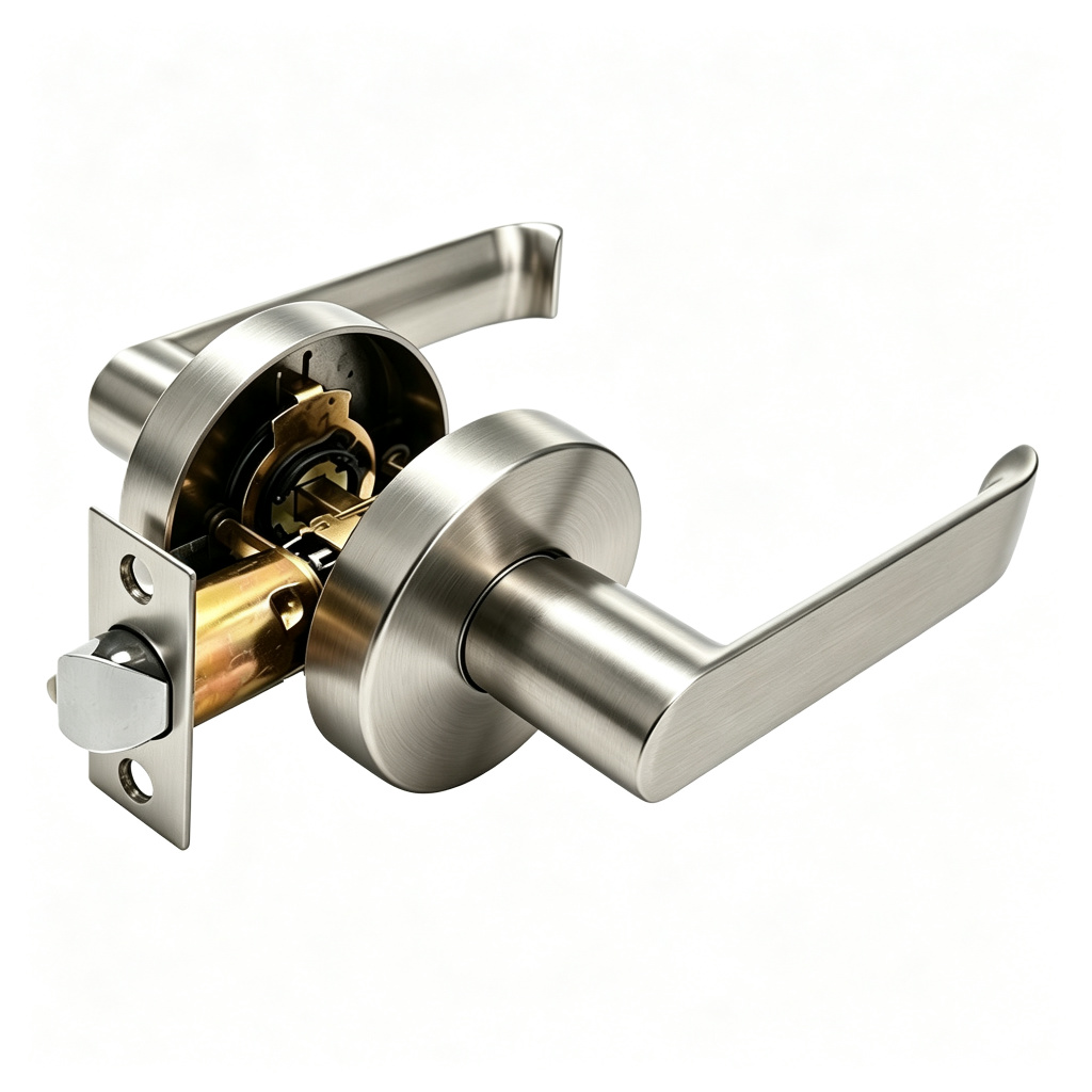 Round Rosette Tubular Privacy Door Lever - Satin Nickel Internal View Round Rosette Tubular Privacy Door Lever - Satin Nickel Internal View
