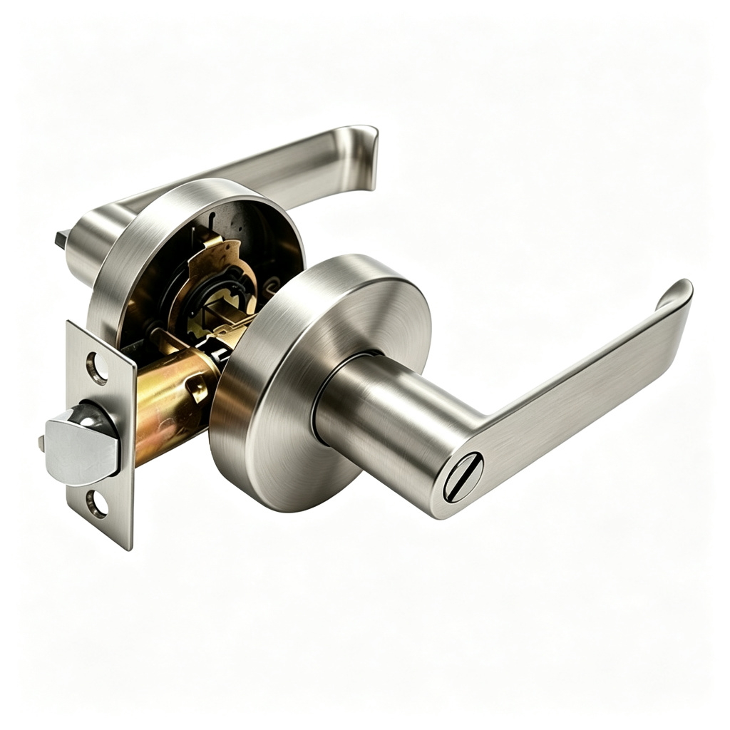 Modern Round Rosette Privacy Door Lever - Satin Nickel Modern Round Rosette Privacy Door Lever - Satin Nickel