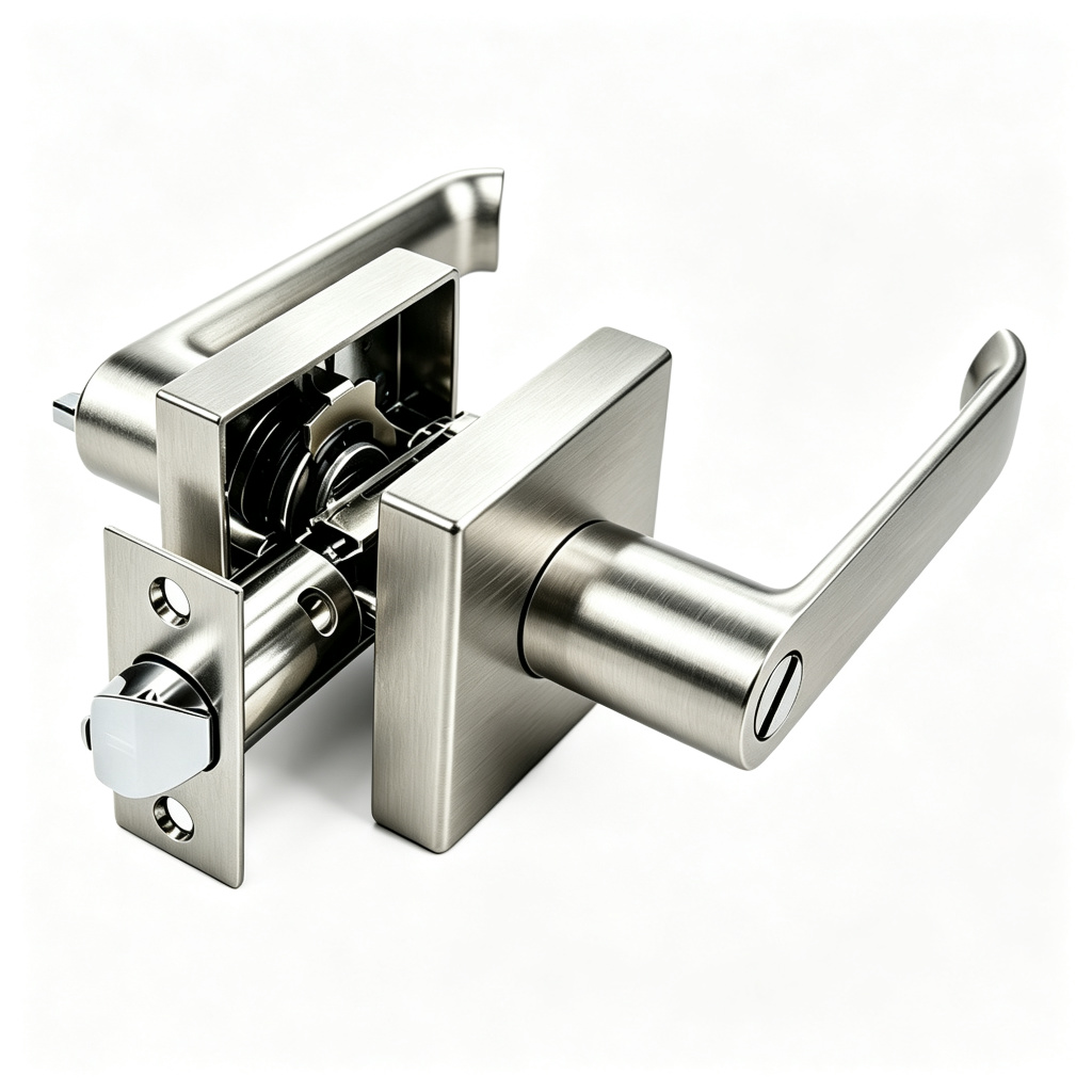 Square Rosette Tubular Privacy Door Lever Internal Lock Mechanism - Satin Nickel Square Rosette Tubular Privacy Door Lever Internal Lock Mechanism - Satin Nickel