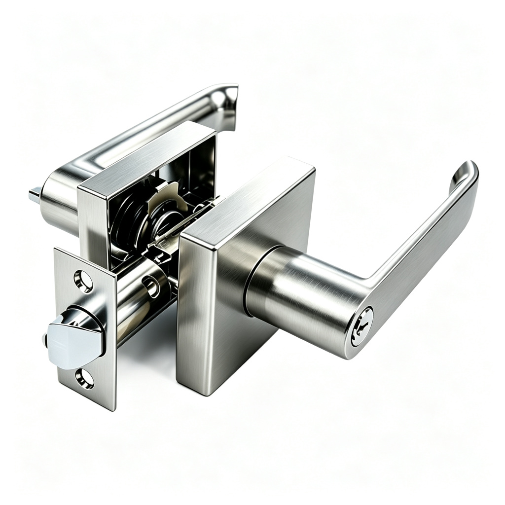 Square Rosette Keyed Entry Door Lever Internal Lock Mechanism - Satin Nickel Square Rosette Keyed Entry Door Lever Internal Lock Mechanism - Satin Nickel