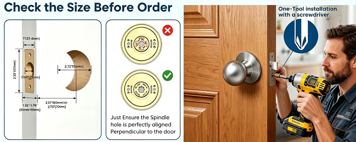 Installation Dimension drawing for tubular door lock