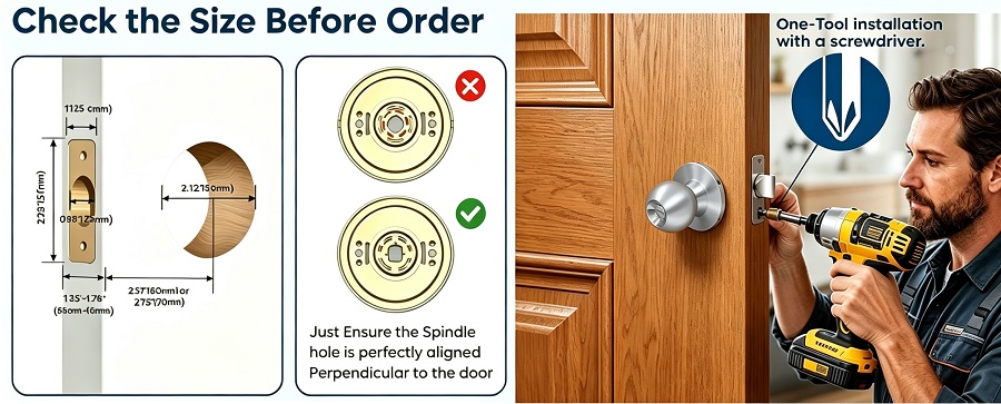 Installation Dimension drawing for tubular door lock