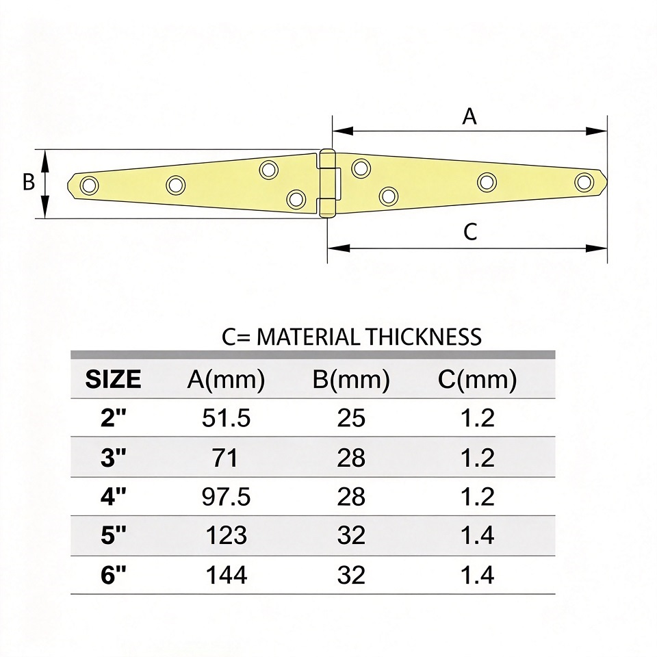 Light duty zinc plated steel strap hinge, multi-size strap hinge for barn, gate and bulkhead door